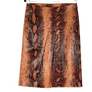 NWOT ROOT Skirt~S W28 Faux-Snakeskin Faux-Wrap Brown Coral Knee Pencil Zip Lined